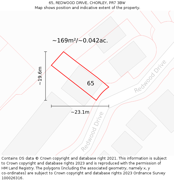65, REDWOOD DRIVE, CHORLEY, PR7 3BW: Plot and title map
