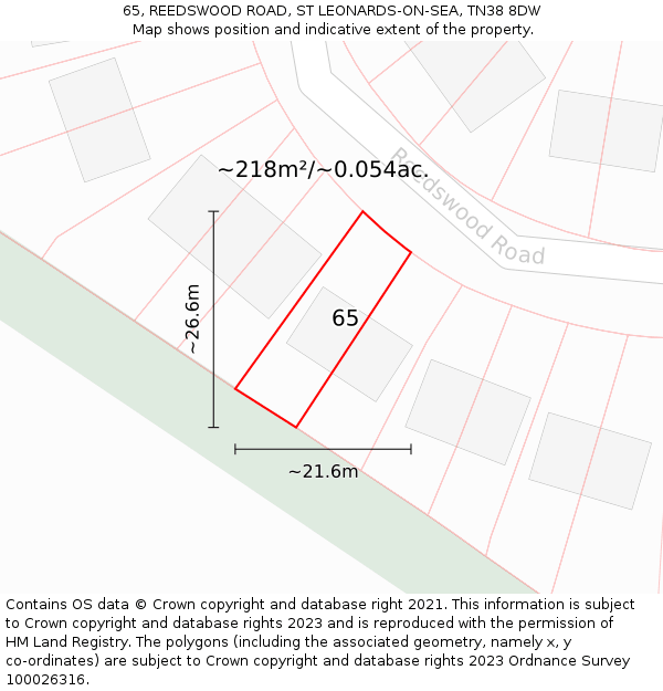 65, REEDSWOOD ROAD, ST LEONARDS-ON-SEA, TN38 8DW: Plot and title map