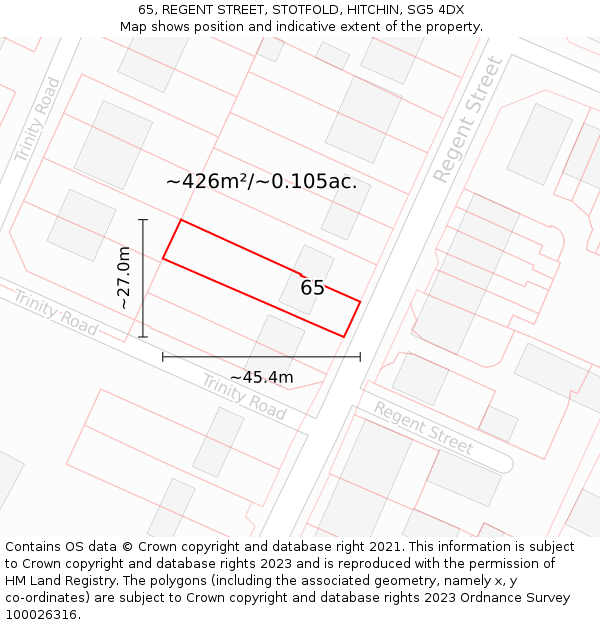 65, REGENT STREET, STOTFOLD, HITCHIN, SG5 4DX: Plot and title map