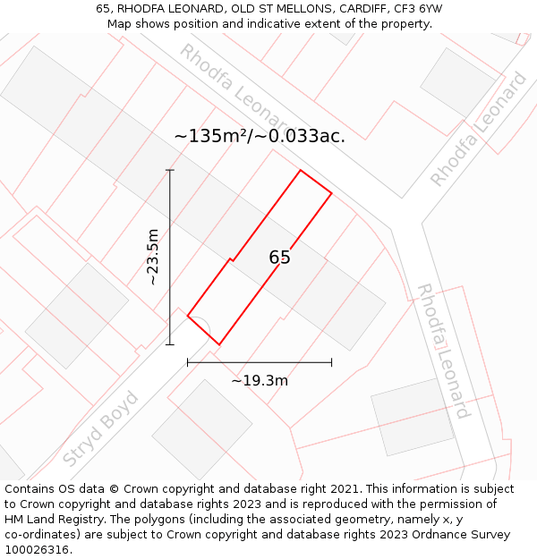 65, RHODFA LEONARD, OLD ST MELLONS, CARDIFF, CF3 6YW: Plot and title map