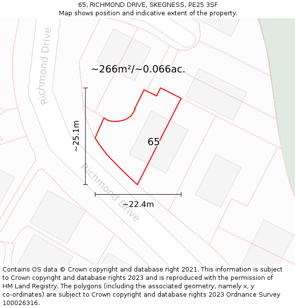65, RICHMOND DRIVE, SKEGNESS, PE25 3SF: Plot and title map