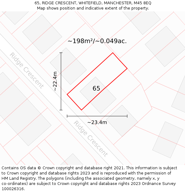 65, RIDGE CRESCENT, WHITEFIELD, MANCHESTER, M45 8EQ: Plot and title map