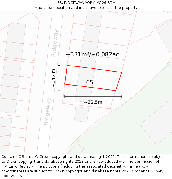65, RIDGEWAY, YORK, YO26 5DA: Plot and title map