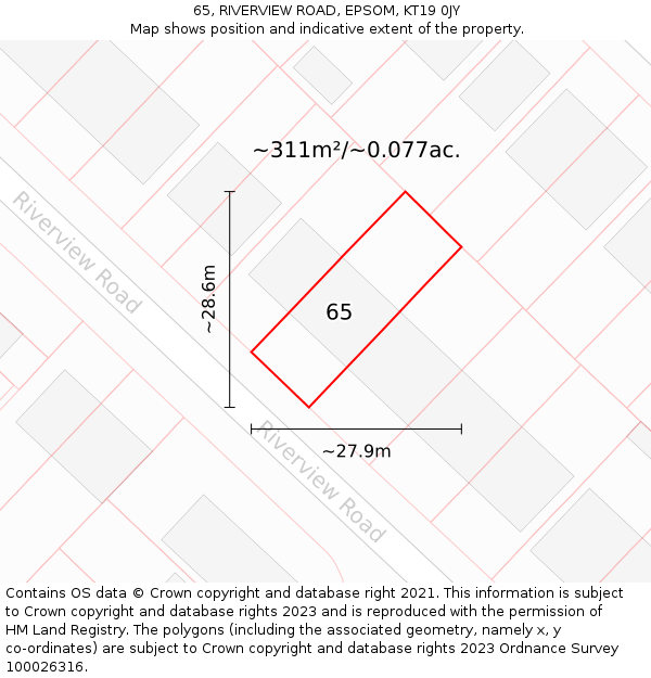 65, RIVERVIEW ROAD, EPSOM, KT19 0JY: Plot and title map