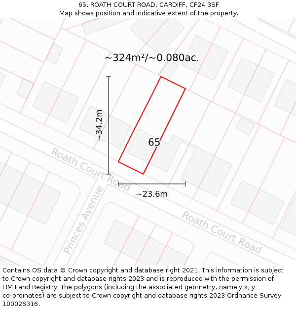 65, ROATH COURT ROAD, CARDIFF, CF24 3SF: Plot and title map