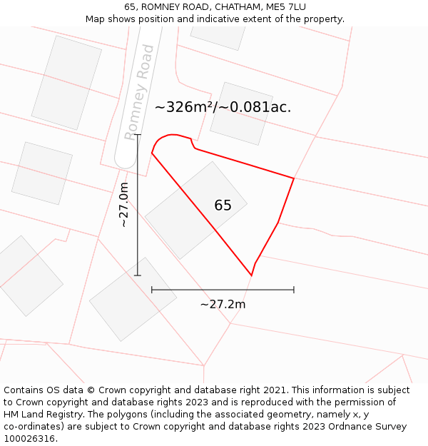 65, ROMNEY ROAD, CHATHAM, ME5 7LU: Plot and title map