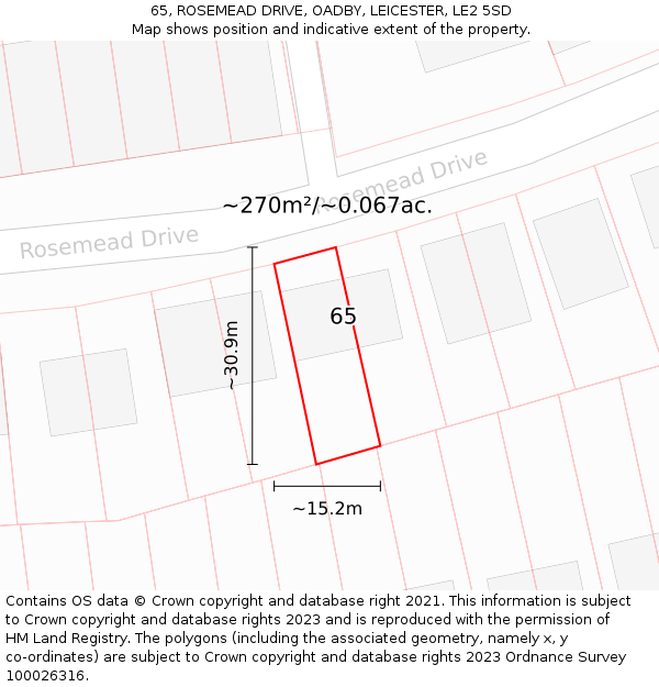 65, ROSEMEAD DRIVE, OADBY, LEICESTER, LE2 5SD: Plot and title map