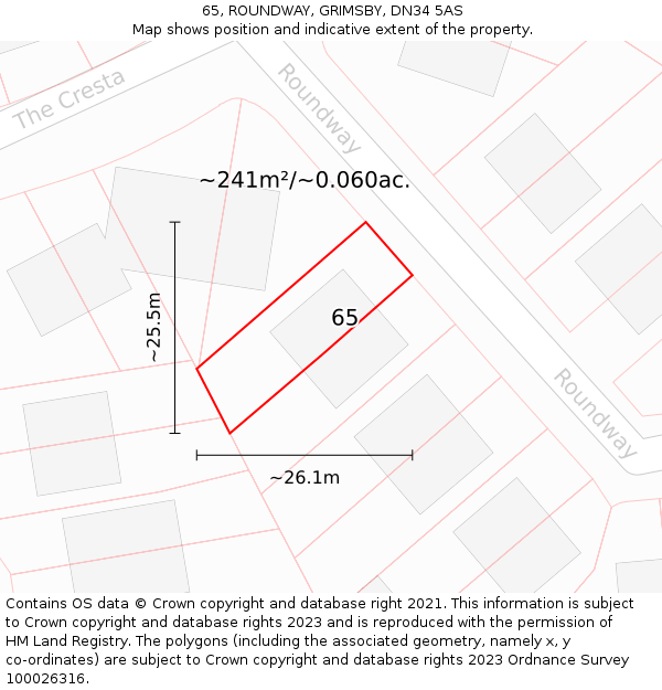 65, ROUNDWAY, GRIMSBY, DN34 5AS: Plot and title map