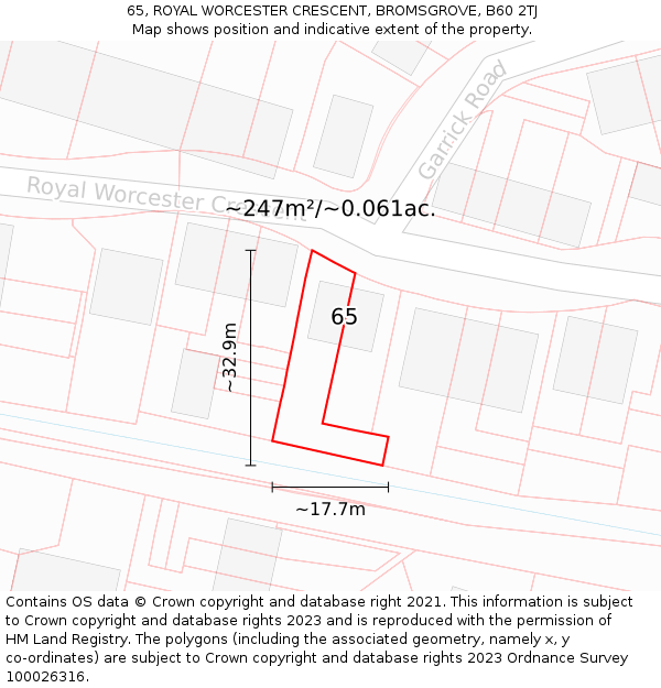 65, ROYAL WORCESTER CRESCENT, BROMSGROVE, B60 2TJ: Plot and title map