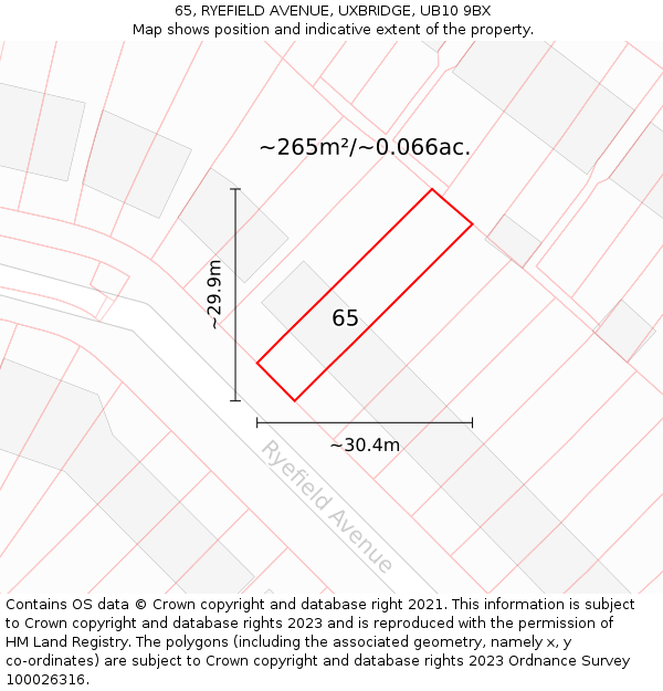 65, RYEFIELD AVENUE, UXBRIDGE, UB10 9BX: Plot and title map