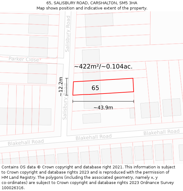 65, SALISBURY ROAD, CARSHALTON, SM5 3HA: Plot and title map