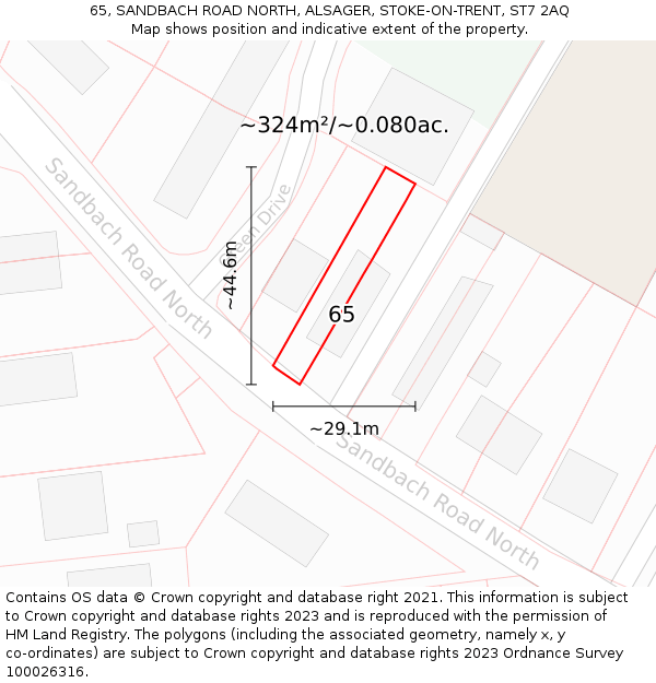65, SANDBACH ROAD NORTH, ALSAGER, STOKE-ON-TRENT, ST7 2AQ: Plot and title map