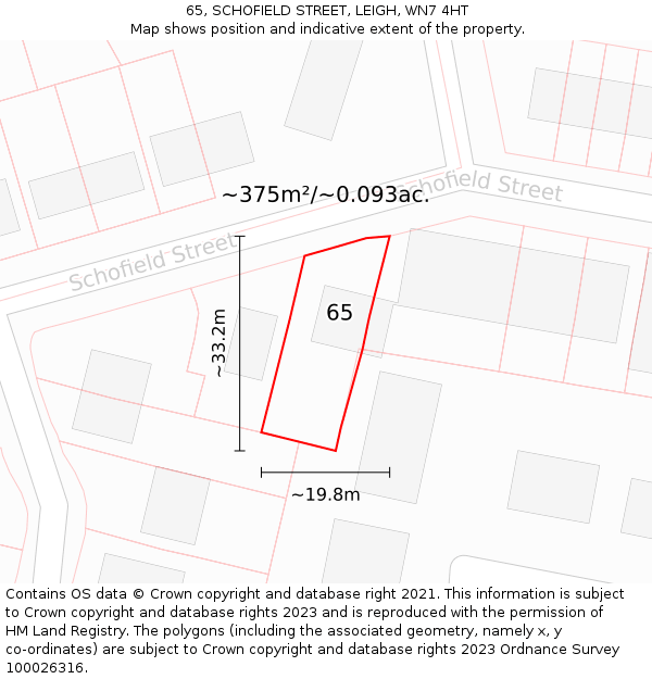 65, SCHOFIELD STREET, LEIGH, WN7 4HT: Plot and title map
