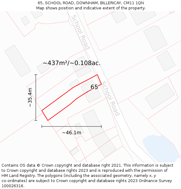 65, SCHOOL ROAD, DOWNHAM, BILLERICAY, CM11 1QN: Plot and title map