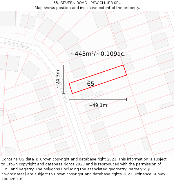 65, SEVERN ROAD, IPSWICH, IP3 0PU: Plot and title map