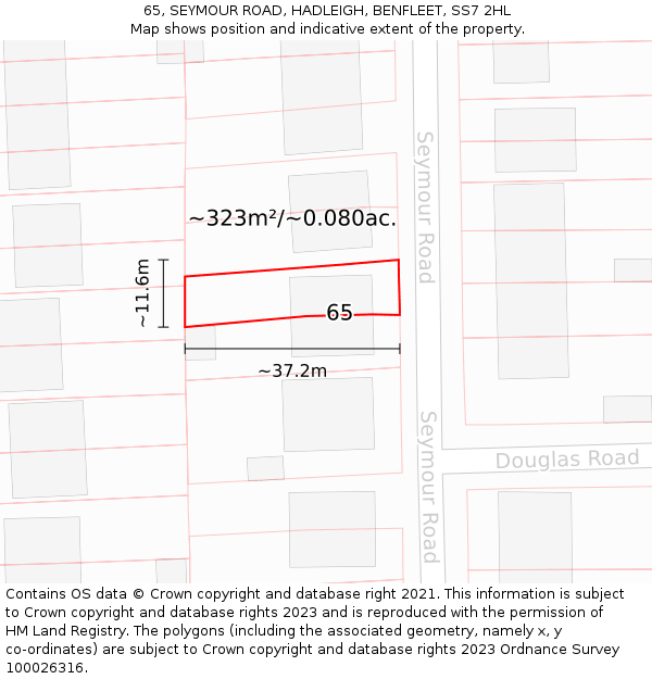 65, SEYMOUR ROAD, HADLEIGH, BENFLEET, SS7 2HL: Plot and title map