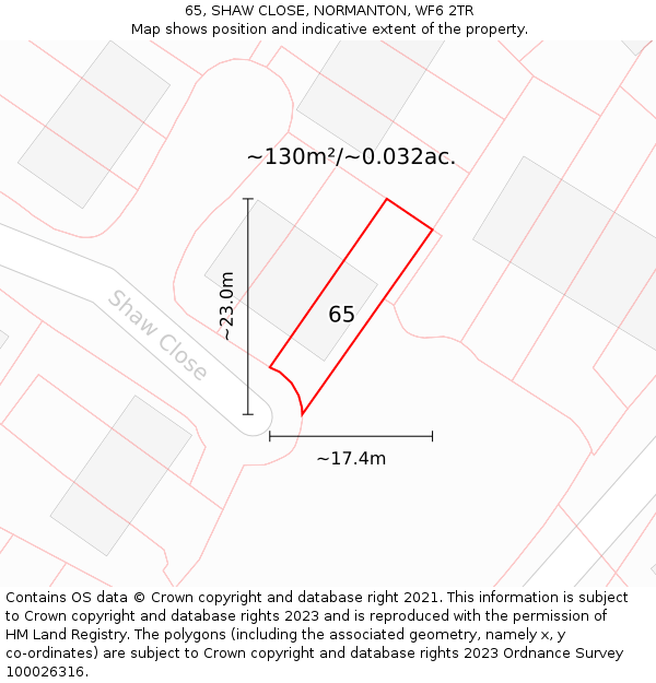 65, SHAW CLOSE, NORMANTON, WF6 2TR: Plot and title map