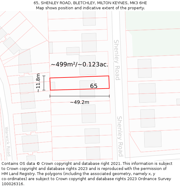65, SHENLEY ROAD, BLETCHLEY, MILTON KEYNES, MK3 6HE: Plot and title map