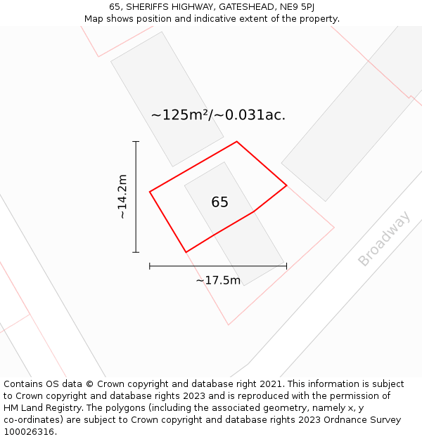 65, SHERIFFS HIGHWAY, GATESHEAD, NE9 5PJ: Plot and title map