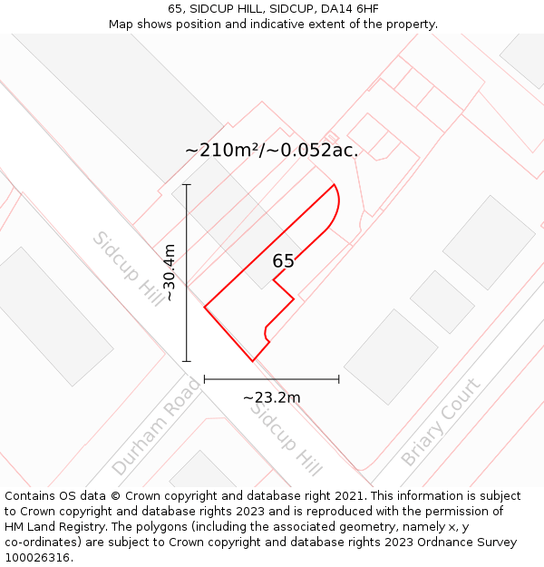 65, SIDCUP HILL, SIDCUP, DA14 6HF: Plot and title map