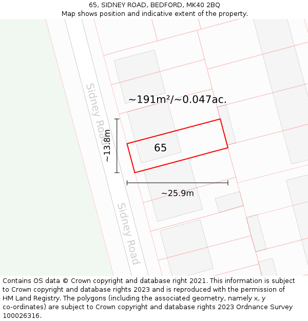 65, SIDNEY ROAD, BEDFORD, MK40 2BQ: Plot and title map