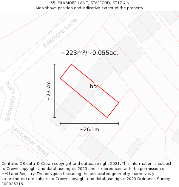 65, SILKMORE LANE, STAFFORD, ST17 4JN: Plot and title map