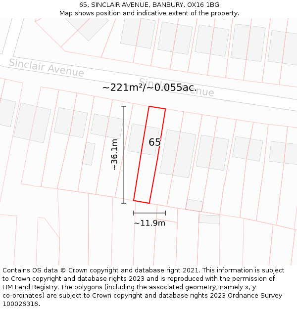 65, SINCLAIR AVENUE, BANBURY, OX16 1BG: Plot and title map