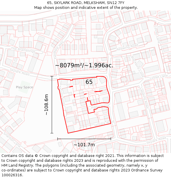 65, SKYLARK ROAD, MELKSHAM, SN12 7FY: Plot and title map