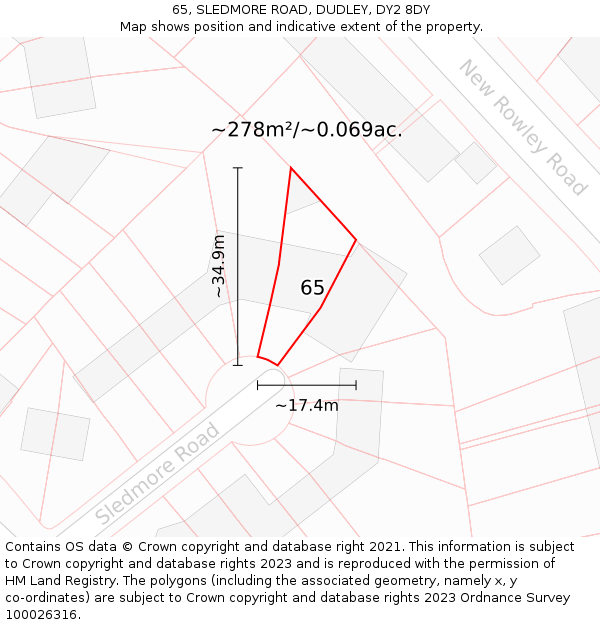 65, SLEDMORE ROAD, DUDLEY, DY2 8DY: Plot and title map