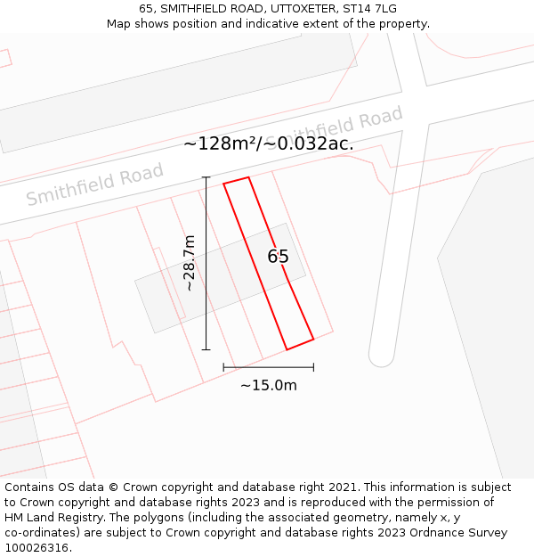 65, SMITHFIELD ROAD, UTTOXETER, ST14 7LG: Plot and title map