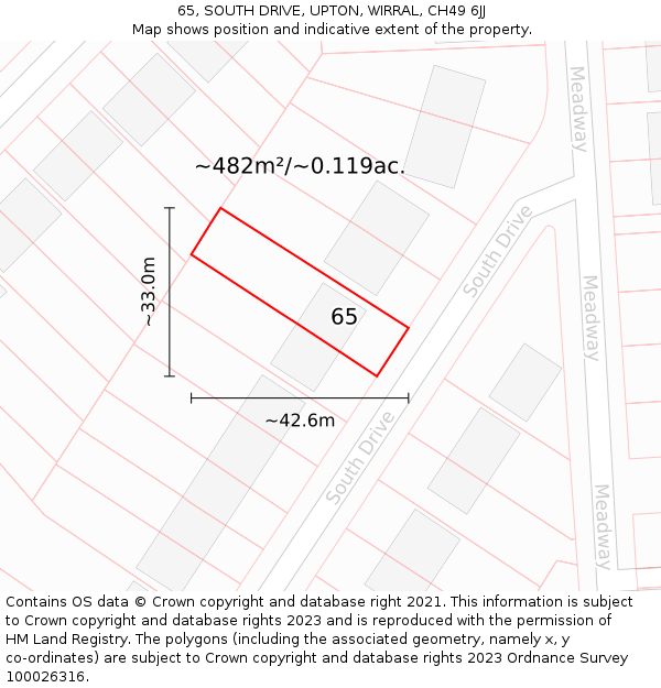 65, SOUTH DRIVE, UPTON, WIRRAL, CH49 6JJ: Plot and title map
