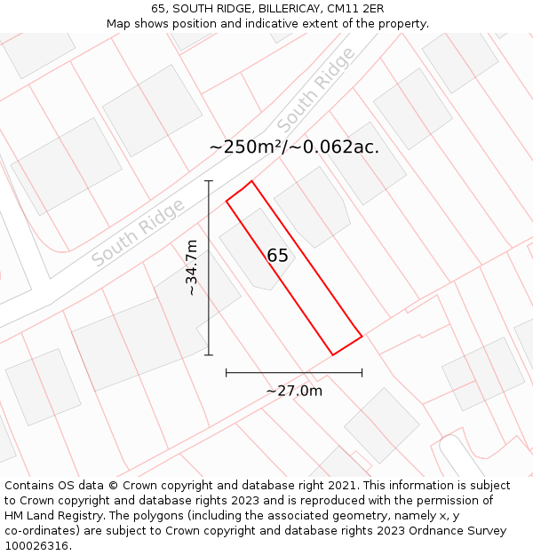 65, SOUTH RIDGE, BILLERICAY, CM11 2ER: Plot and title map