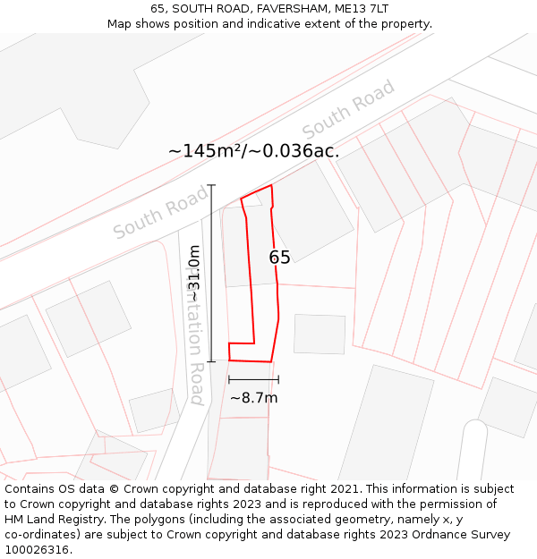 65, SOUTH ROAD, FAVERSHAM, ME13 7LT: Plot and title map