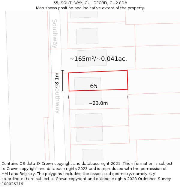 65, SOUTHWAY, GUILDFORD, GU2 8DA: Plot and title map