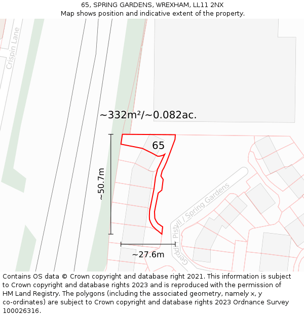 65, SPRING GARDENS, WREXHAM, LL11 2NX: Plot and title map