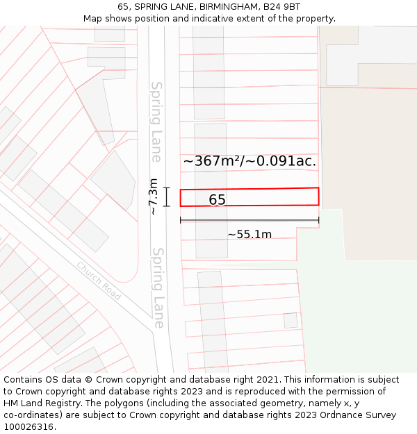 65, SPRING LANE, BIRMINGHAM, B24 9BT: Plot and title map