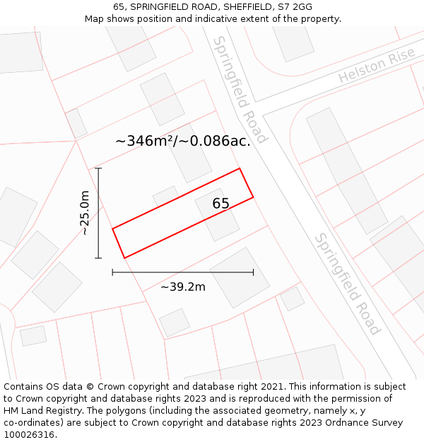 65, SPRINGFIELD ROAD, SHEFFIELD, S7 2GG: Plot and title map