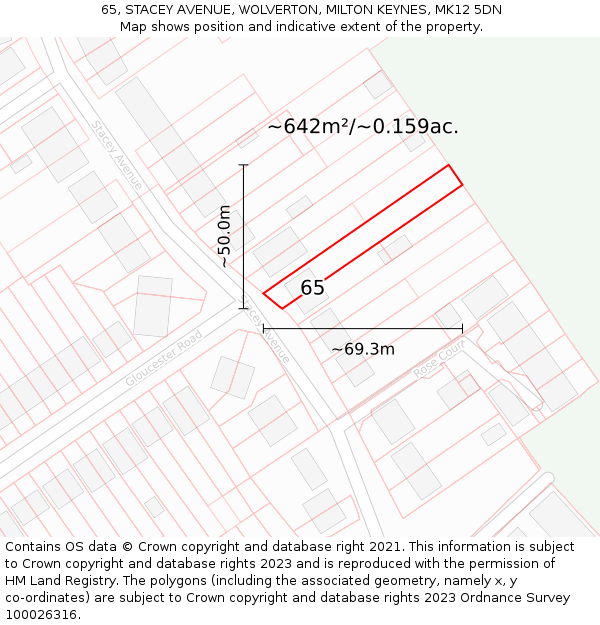 65, STACEY AVENUE, WOLVERTON, MILTON KEYNES, MK12 5DN: Plot and title map