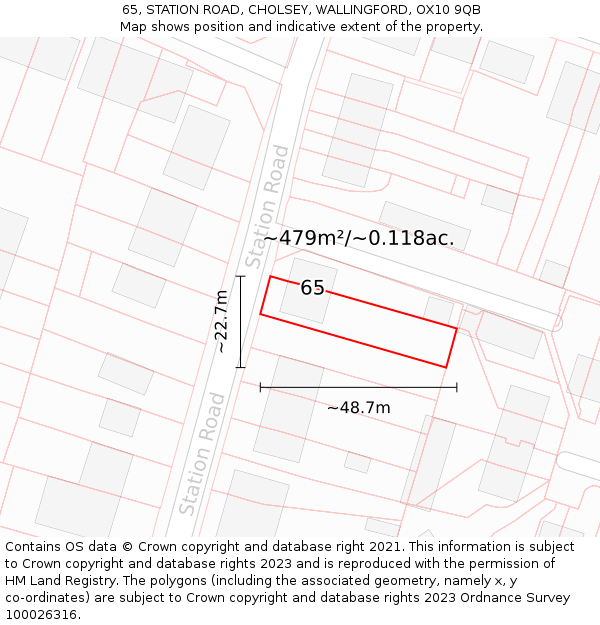 65, STATION ROAD, CHOLSEY, WALLINGFORD, OX10 9QB: Plot and title map