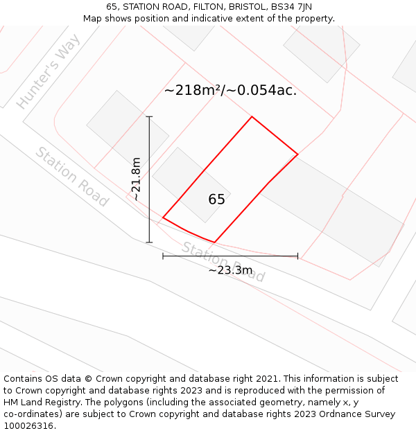 65, STATION ROAD, FILTON, BRISTOL, BS34 7JN: Plot and title map