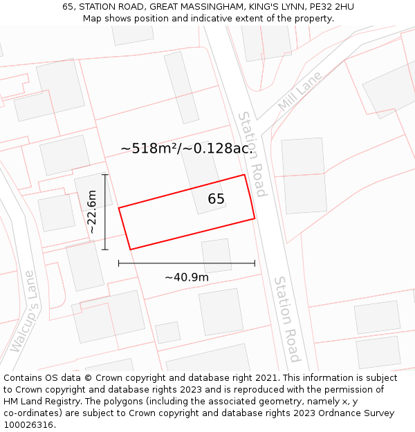 65, STATION ROAD, GREAT MASSINGHAM, KING'S LYNN, PE32 2HU: Plot and title map