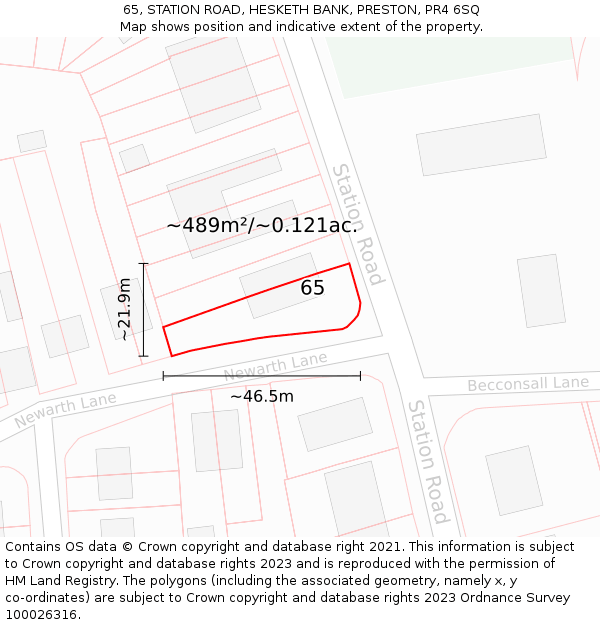 65, STATION ROAD, HESKETH BANK, PRESTON, PR4 6SQ: Plot and title map