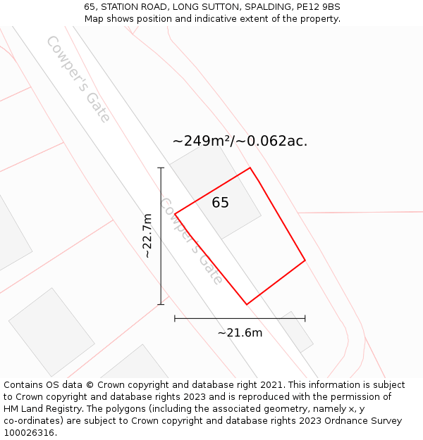 65, STATION ROAD, LONG SUTTON, SPALDING, PE12 9BS: Plot and title map