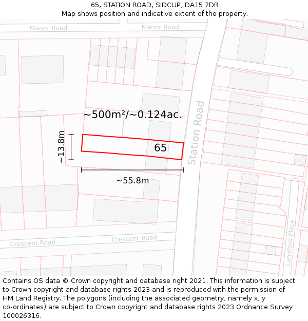 65, STATION ROAD, SIDCUP, DA15 7DR: Plot and title map