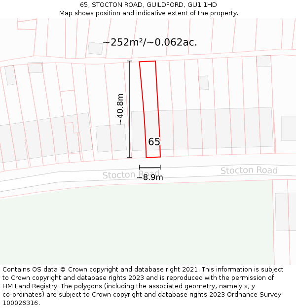 65, STOCTON ROAD, GUILDFORD, GU1 1HD: Plot and title map