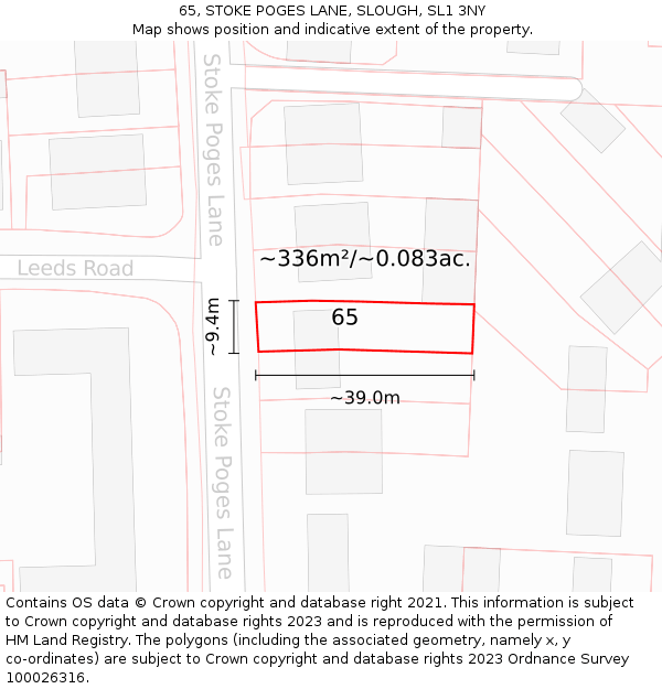 65, STOKE POGES LANE, SLOUGH, SL1 3NY: Plot and title map