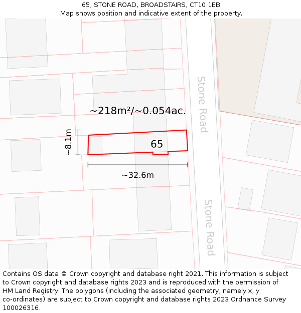 65, STONE ROAD, BROADSTAIRS, CT10 1EB: Plot and title map