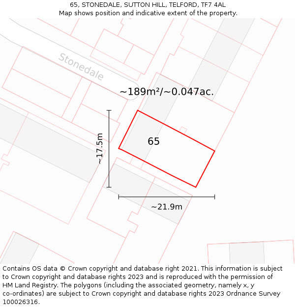 65, STONEDALE, SUTTON HILL, TELFORD, TF7 4AL: Plot and title map