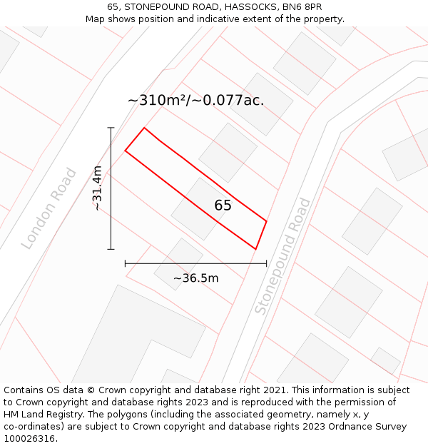 65, STONEPOUND ROAD, HASSOCKS, BN6 8PR: Plot and title map