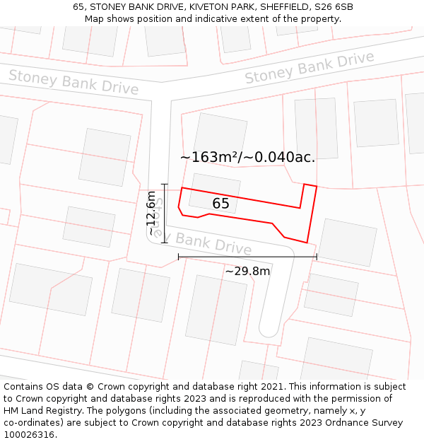 65, STONEY BANK DRIVE, KIVETON PARK, SHEFFIELD, S26 6SB: Plot and title map